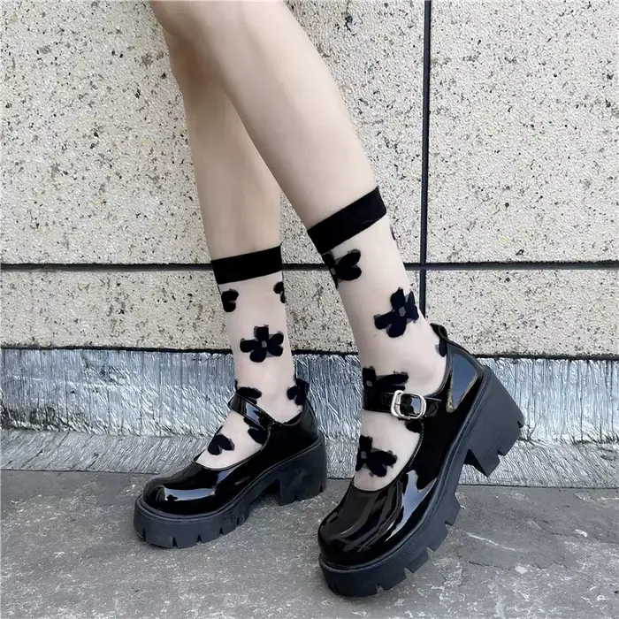 Chaussettes mi-tube d'été pour femmes, jolies chaussettes en maille Kawaii, blanc, noir, papillon tr