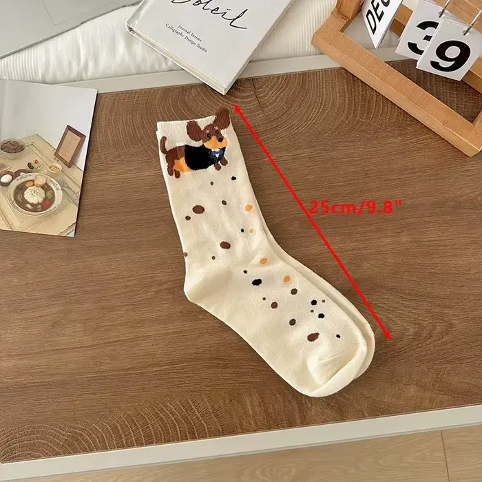 1 paire de chaussettes amusantes en coton avec motif de chien teckel, chaussettes imprimées de dessins animés, chaussettes chaudes d'automne et d'hiver, chaussettes mignonnes pour couple