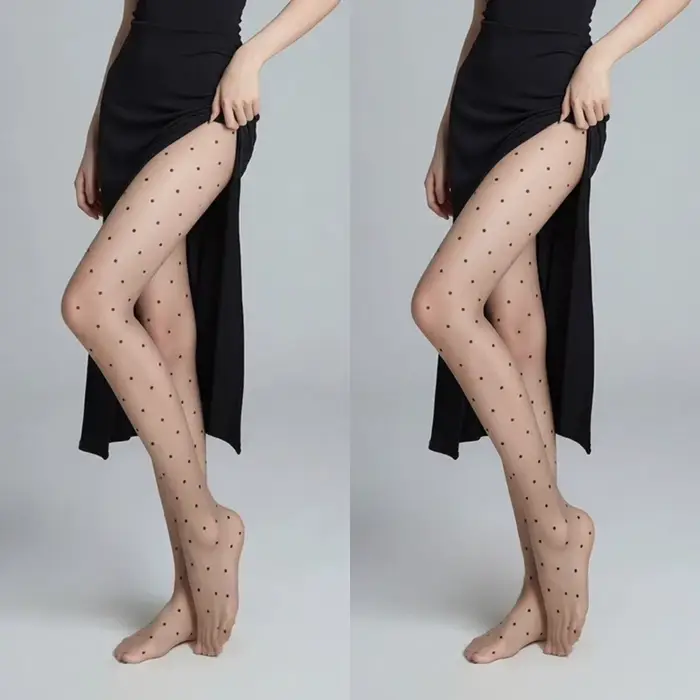 2 paires de collants noirs à pois pour femmes, ultra fins, résistants à l'usure, transparents, impri