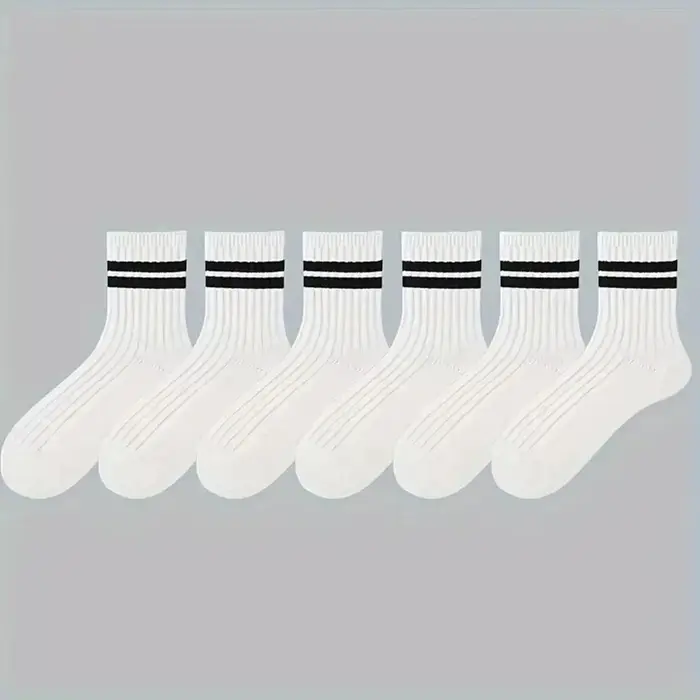 6/10 paires de chaussettes pour hommes, chaussettes simples et décontractées à rayures noires et bla
