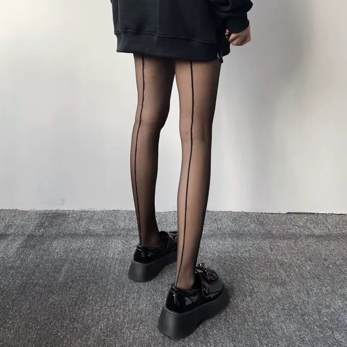 Collants noirs 20D transparents pour femmes, ligne verticale, bas sexy, couture arrière maigre, docu
