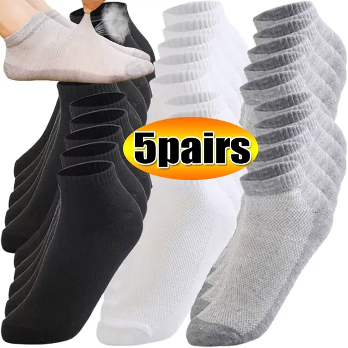Chaussettes courtes pour hommes, chaussettes de Sport, de cyclisme, d'été, respirantes, coupe basse, en coton, décontractées, bateau, invisibles, 1/5 paires
