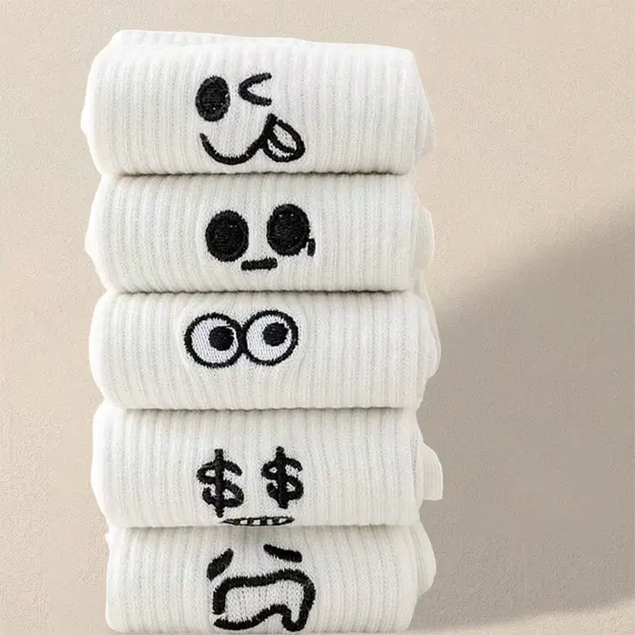 5/10/20 paires hommes blanc dessin animé chaussettes à la mode polyvalent Expression