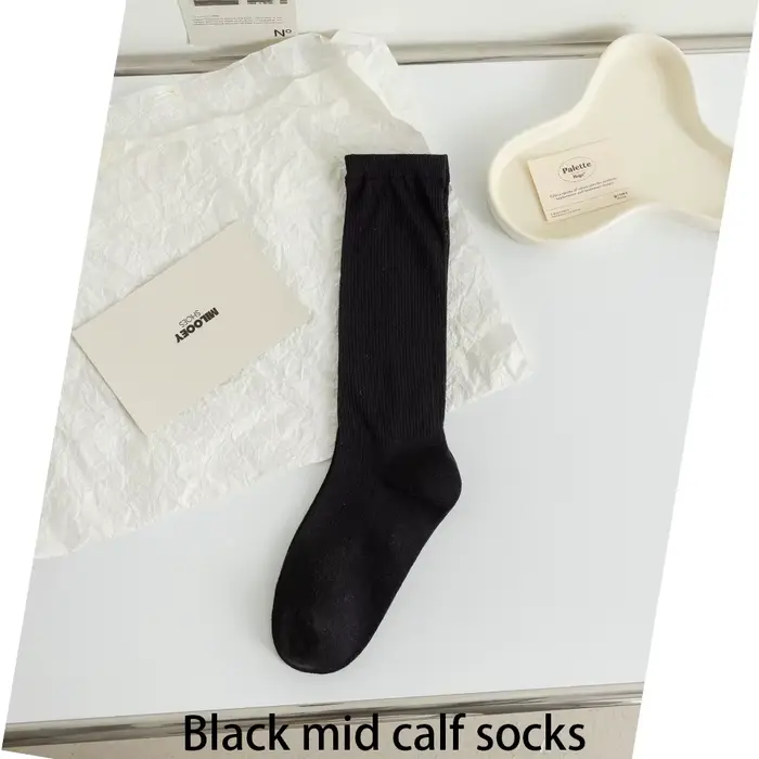 Chaussettes mi-tube pour femmes, mi-tube, simple, transparent, mollet, amincissant, coton, solide, d