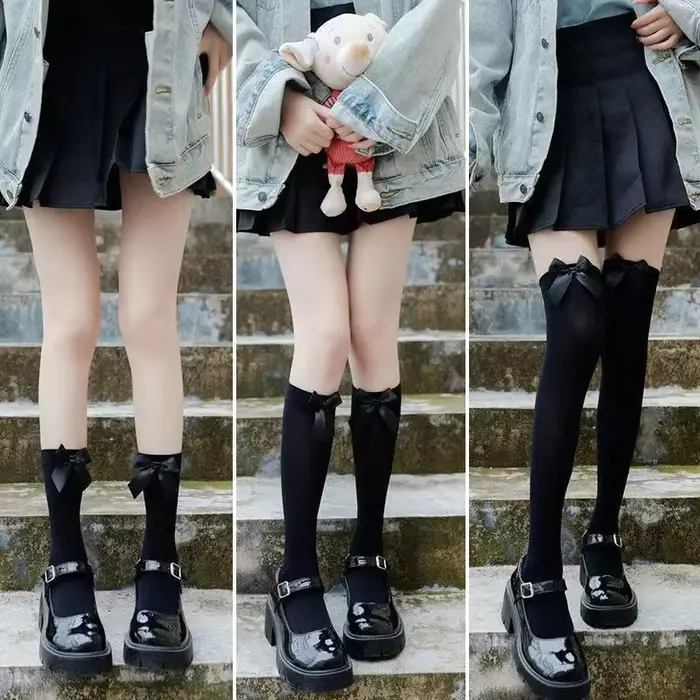 Chaussettes hautes à nœud Opaque pour femmes