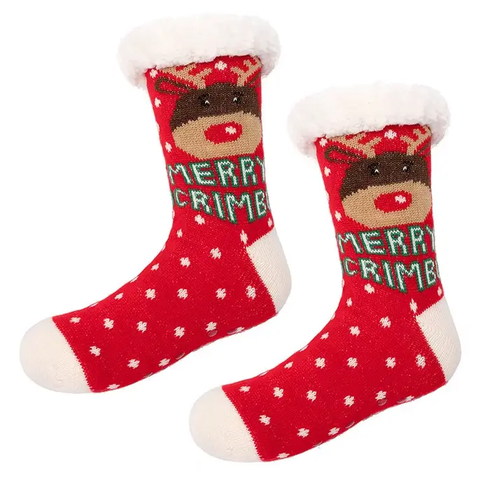 Cadeau de noël pantoufle chaussettes femmes thermique hiver chaud en peluche antidérapant dormir sol
