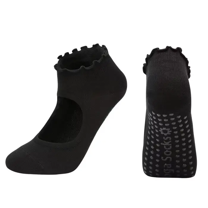 Chaussettes de Yoga en coton pour femmes, garniture de laitue, antidérapantes, en Silicone, poignée 