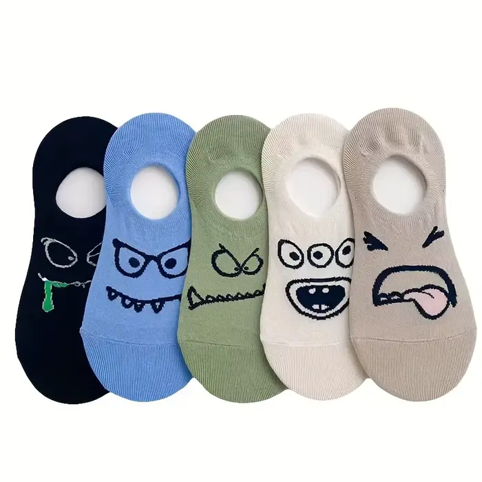 5 paires de chaussettes dessin animé expressions drôles bateau chaussettes femmes printemps et été m