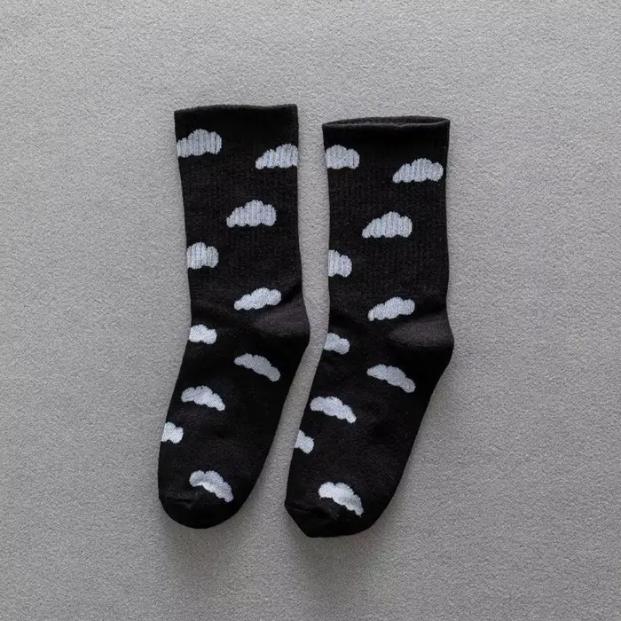 Chaussettes de sport confortables en coton pour femmes, Style collège, ciel bleu, nuages, Style coré