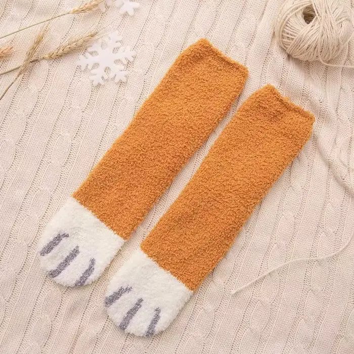 Femmes hiver chaud moelleux chaussettes mignon Animal griffe chat patte empreinte floue chaussettes 