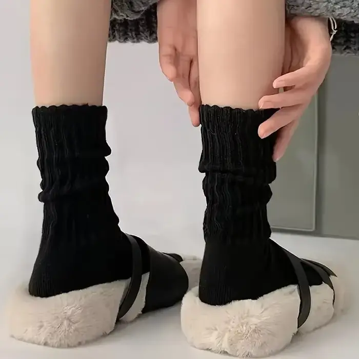6 paires de chaussettes mi-mollet pour femme, automne-hiver, tendance, simples, couleur unie, chaudes, confortables, décontractées, chaussettes tricotées superposées