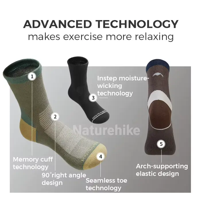 Naturehike Chaussettes de randonnée mi-mollet pour hommes et femmes