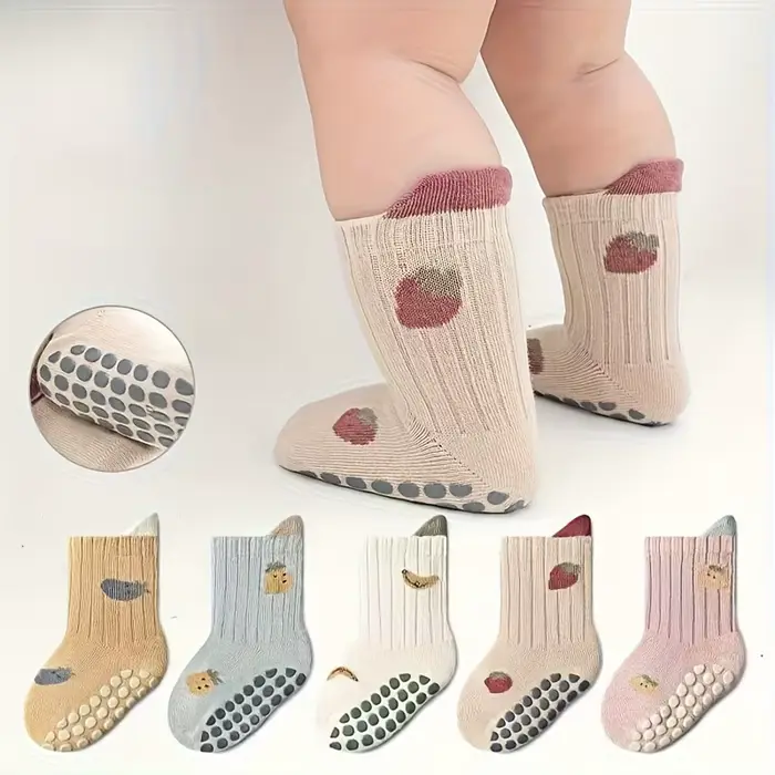 5 paires de chaussettes pour bébés et tout-petits, pour apprendre à marcher, semelle antidérapante d