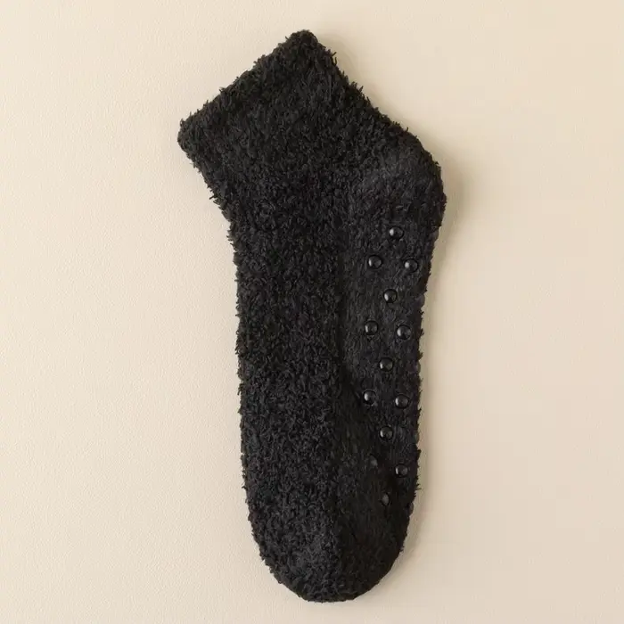 Chaussettes courtes en peluche épaisses pour femmes, chaussettes de sol thermiques, velours, points 