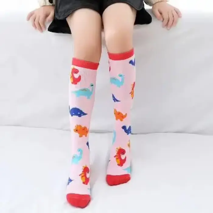 Chaussettes longues imprimées d'animaux pour enfants, bas droits, hauteur genou, dessin animé dinosa