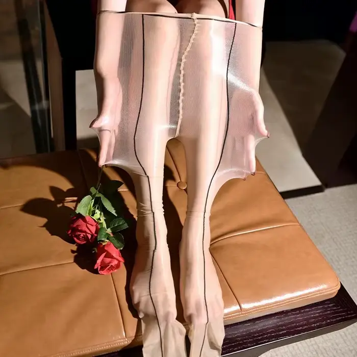 Collants à huile brillants pour femmes, collants Sexy, ligne verticale arrière, serrés, Ultra fins,