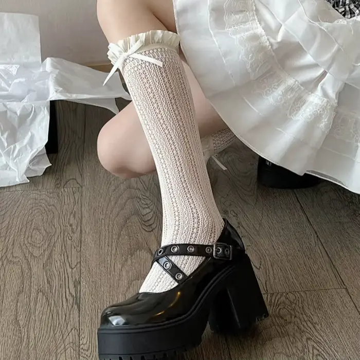 Chaussettes d'été en dentelle avec nœud papillon pour femmes