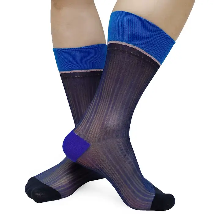 Chaussettes habillées en nylon et soie pour hommes, transparentes, rayées, sexy, pour chaussures en 