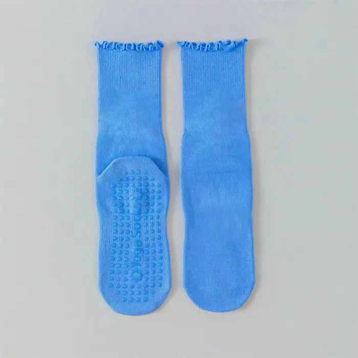 Chaussettes de yoga, chaussettes mi-mollet sans coutures, chaussettes de sport antidérapantes fines, chaussettes de fitness et de Pilates en coton peigné pour femmes