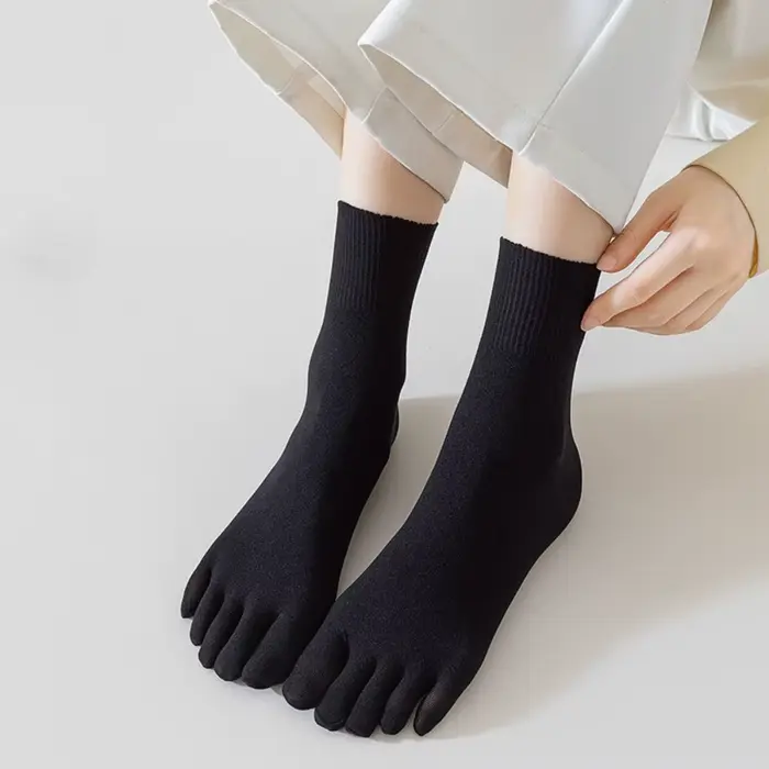 Chaussettes mi-longues en maille de coton pour femmes, bonneterie de sport, document solide, doigts 