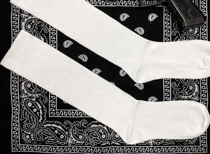 Chaussettes blanches West Coast Chicano pour hommes, bas Hip Hop, rap Old School Spring Gong, haute 