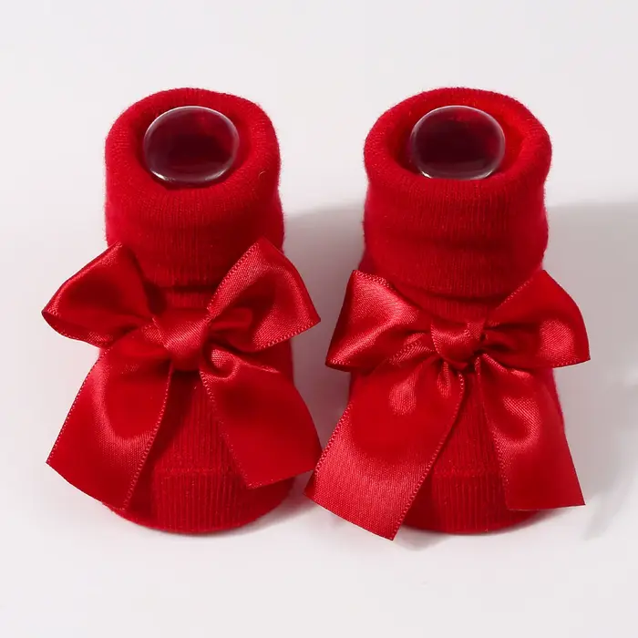 Chaussettes en coton pour bébé, chaussettes antidérapantes pour nouveau-né fille, Design avec nœud p