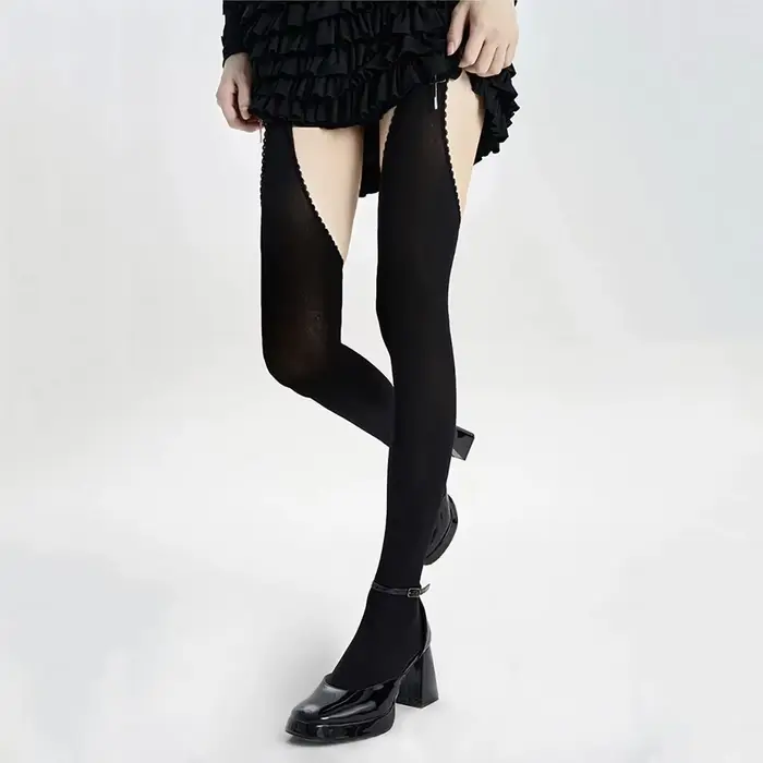 Collants en velours à larges bandes pour femmes, bas hauts de cuisse fine avec jarretelles, chausset