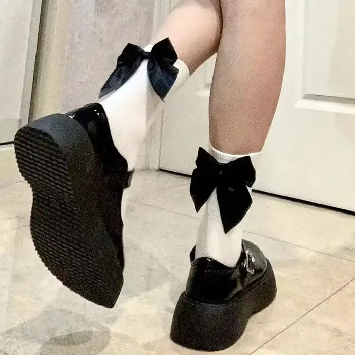 Femmes chaussettes printemps été blanc japonais mignon Kawaii Harajuku Style doux Lolita nœud papill