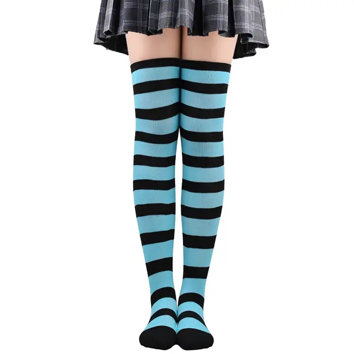 Cuisse haute chaussettes femmes rayé bas dames Kawaii drôle filles blanc longue au-dessus du genou c