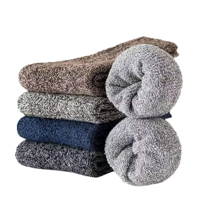 5 paires de chaussettes thermiques en éponge pour hommes, mi-mollet, épaisses, doublées de polaire, 