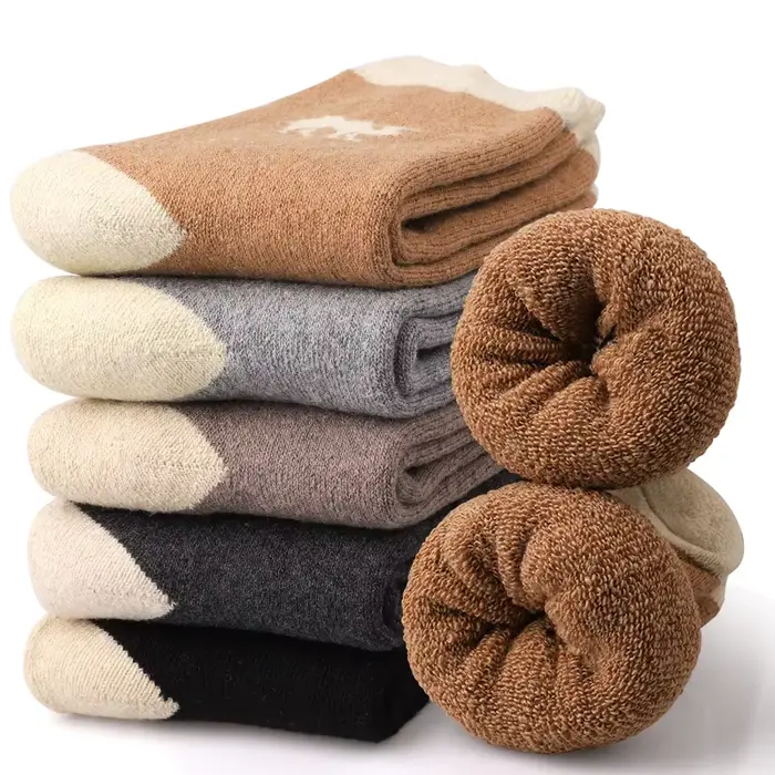 5 paires de chaussettes en laine épaisse pour hommes, chaussettes de sport thermiques à mi-tube, de 