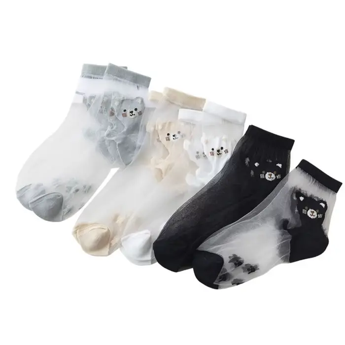 5 paires de chaussettes transparentes en soie cristal pour femmes, antidérapantes, en nylon, ultra-fines, respirantes, en patchwork