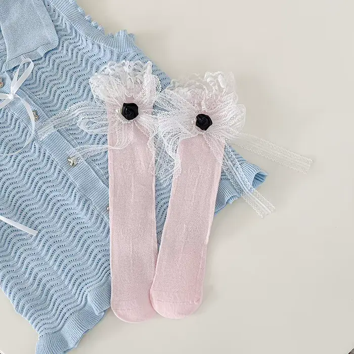 Chaussettes en coton pour filles de 3 à 12 ans, chaussettes hautes en dentelle pour enfants, chausse