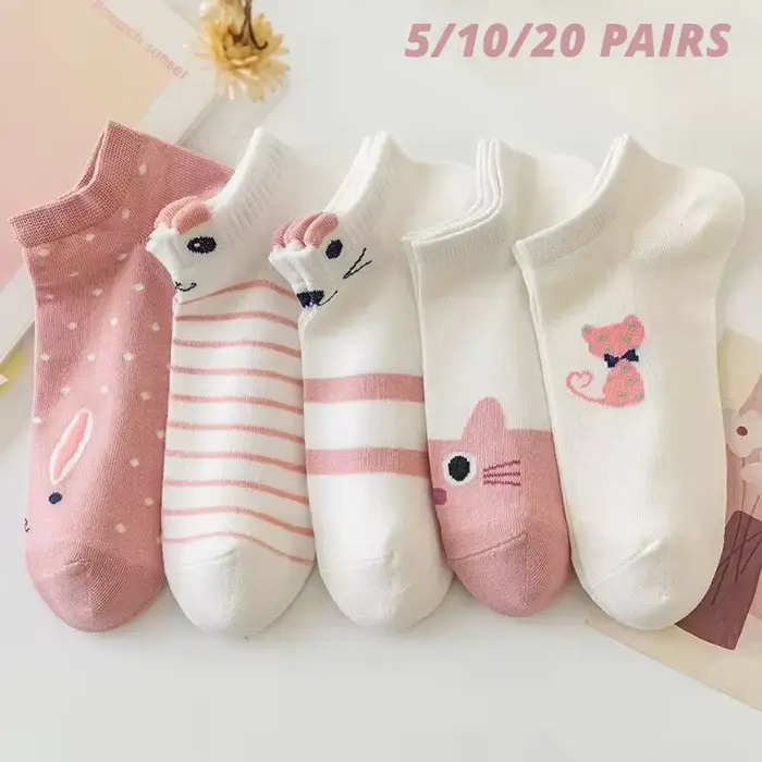 Chaussettes tube court chat rose pour femme