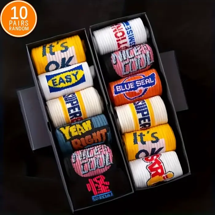 10 paires de chaussettes de skateboard Street Boy à la mode et tendance, confortables et respirantes