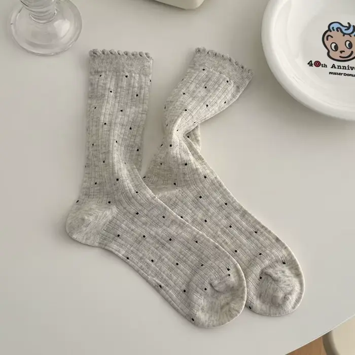 Chaussettes d'été fines à pois pour femmes, rétro Harajuku, en coton, à la mode, douces et confortab