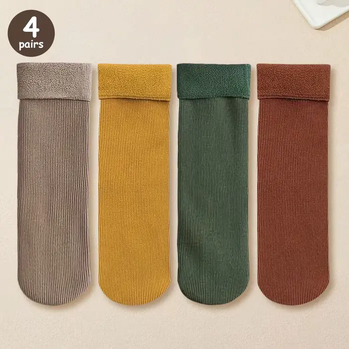 4 paires hiver chaud solide femmes chaussettes épaissir chaussettes thermiques peau noire sans coutu