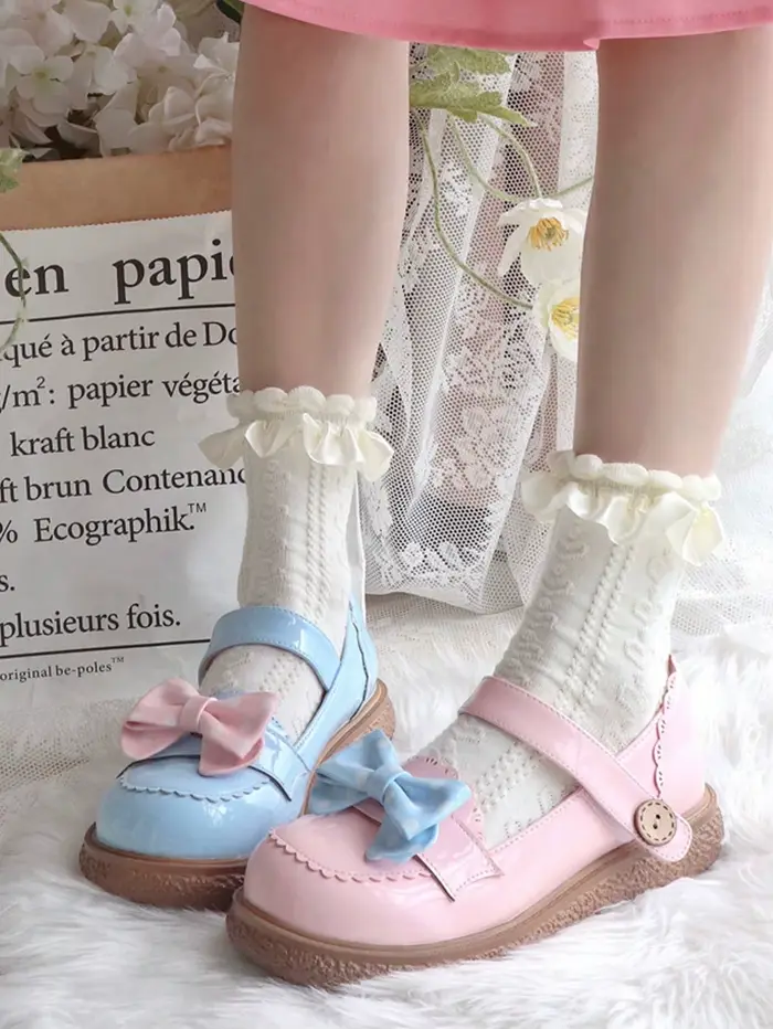 Chaussettes mi-mollet en dentelle à volants pour femme, blanches, ajourées, style Lolita, en coton d