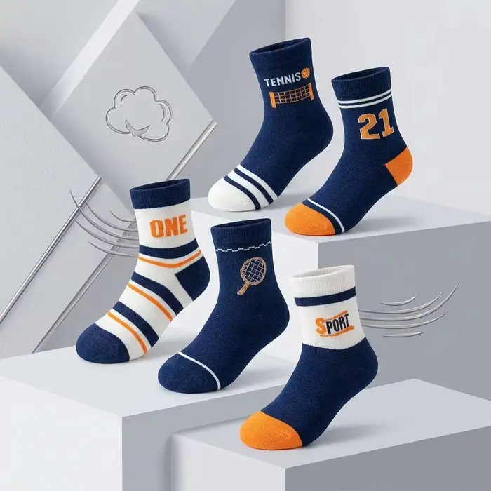 5 paires de chaussettes en coton pour garçons – Design sportif, chaussettes douces et confortables p