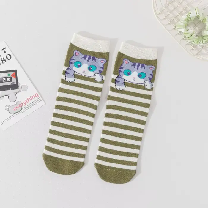 Chaussettes chaton mignon chat drôle Animal nouveauté chaussettes rayé noël bas décontractés stuffer