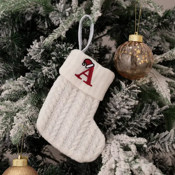 Chaussettes tricotées brodées de lettres de noël, décoration de noël pour la maison, pendentif d'arb