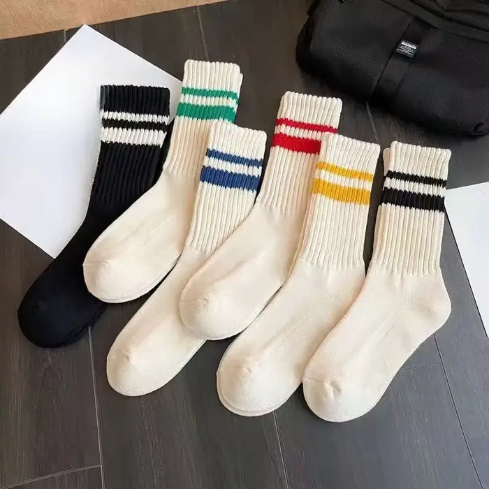 6 paires de chaussettes mi-hautes pour hommes en fil épais, couleur unie, style rétro, pour l'automn