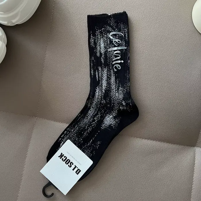 Nouvelles chaussettes en coton style streetwear délavé 2026, motif éclaboussures, chaussettes mi-mol