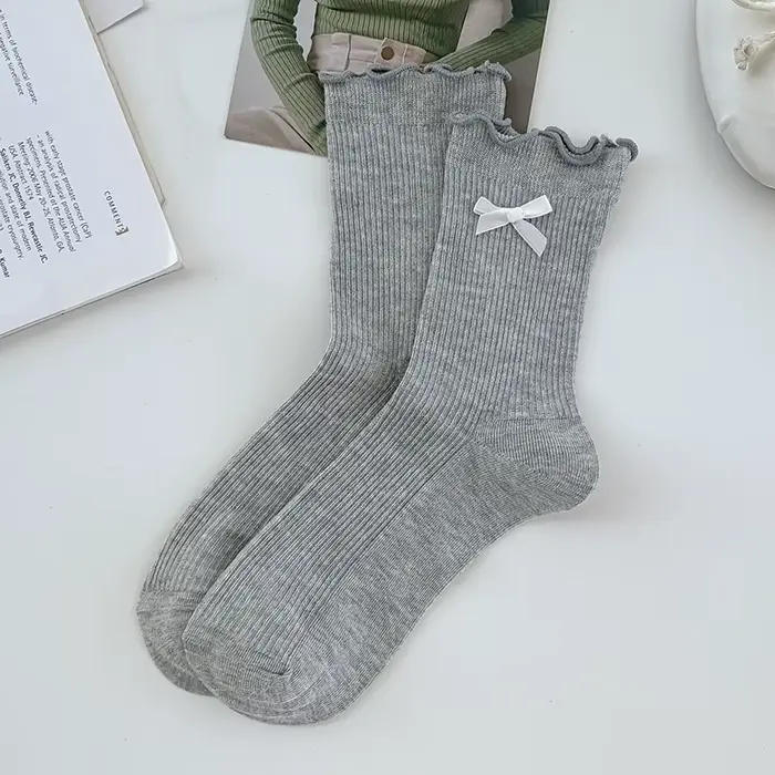 Chaussettes pour femmes, nouvelle collection, couleur bonbon, avec nœud, style décontracté, mode cor