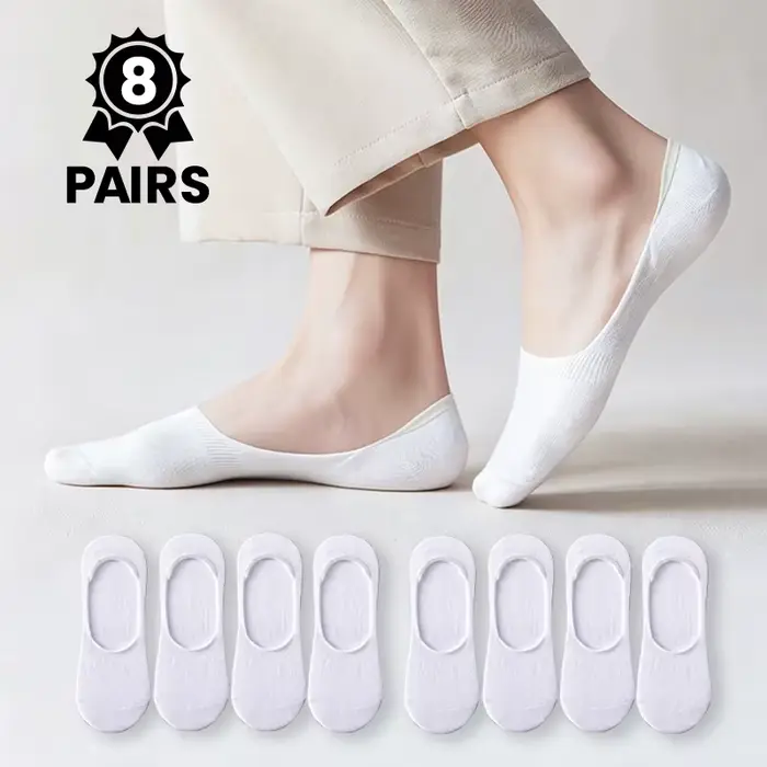 8 paires/lot de chaussettes invisibles pour hommes, chaussettes basses antidérapantes en coton noir 