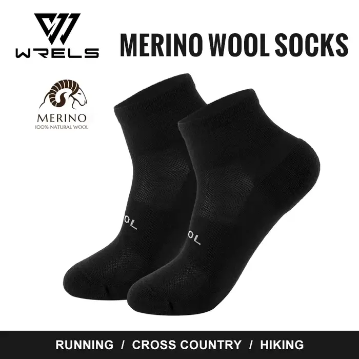 WRELS-Chaussettes de compression en laine mérinos pour hommes, chaussettes en coton de rinçage noir,