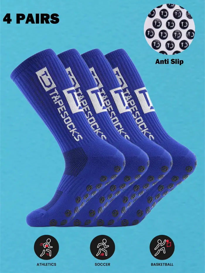 4 paires de chaussettes de football pour hommes avec poignée, chaussettes athlétiques antidérapantes
