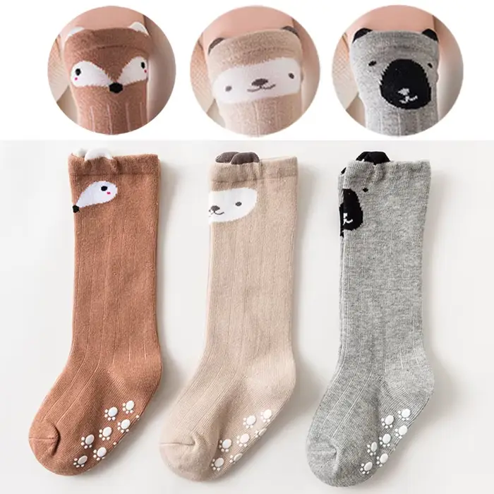 3 paires de chaussettes pour bébé, hautes jusqu'aux genoux, pour garçons et filles, en coton, longue