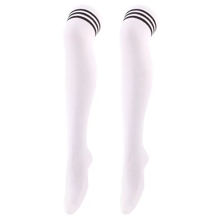 Chaussettes longues rayées noires/blanches pour femmes, chaussettes hautes au-dessus du genou, bas c