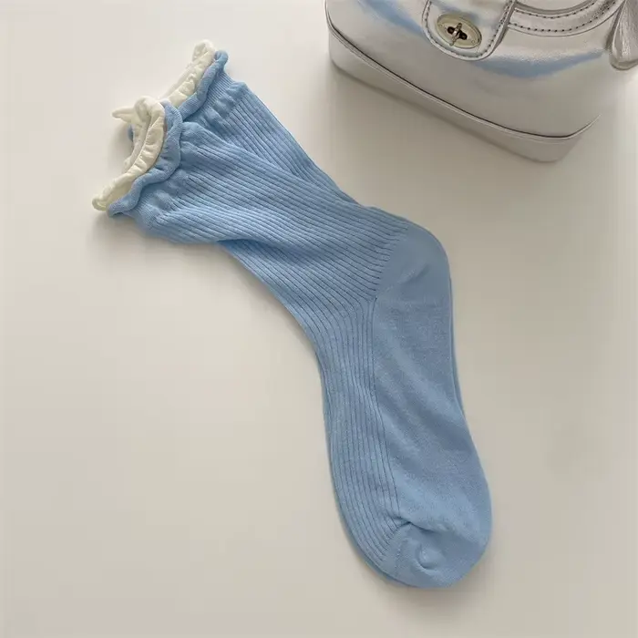 1 Paire de Chaussettes Coréennes Tendance Assorties pour Femme, Chaussettes Mi-Mollet Doublement Côt